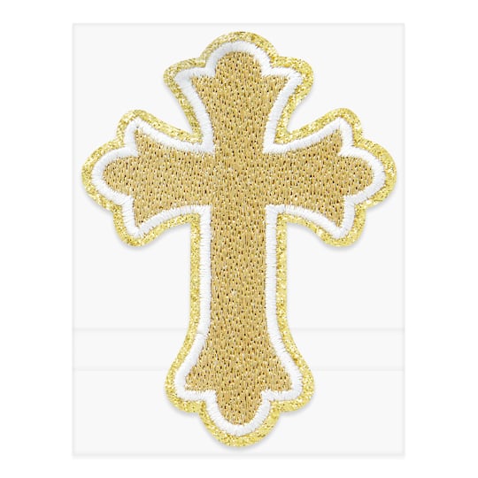 Iron-On & Adhesive Gold Cross with Glitter Patch by Make Market®